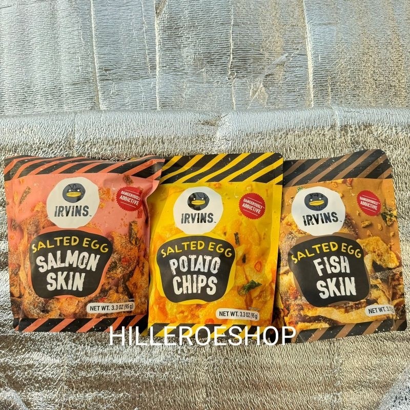 IRVINS SALTED EGG 95GRAM FISH SKIN SALMON SKIN POTATO CHIPS KERIPIK KERUPUK VIRAL