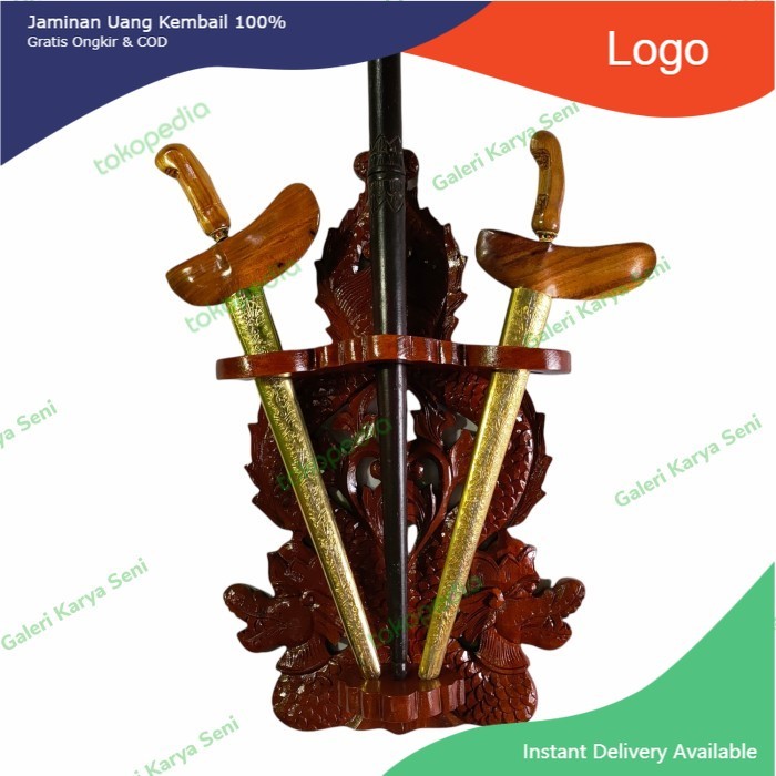 Blawong Keris Tombak Isi 3 Pusaka Kayu Jati Ukir NagaRaja Warna Coklat LSR9