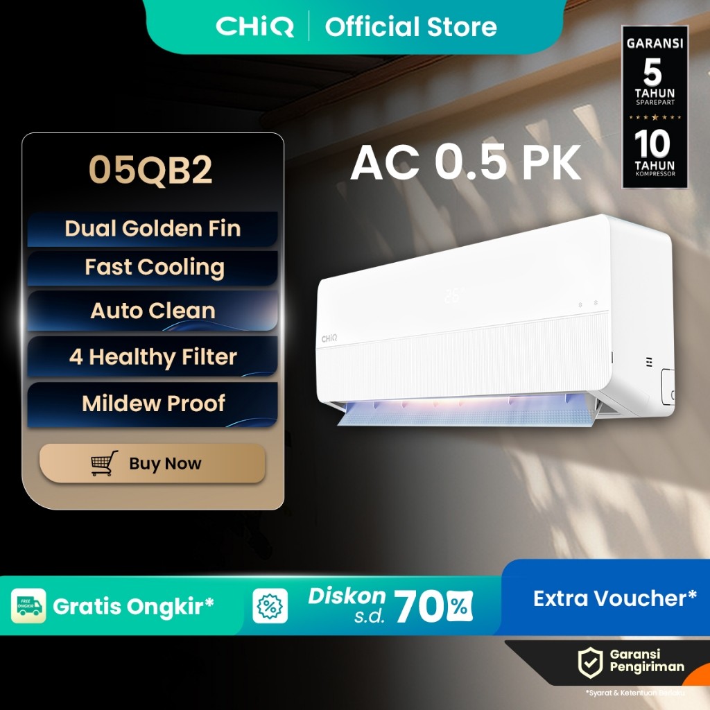 CHiQ AC 1/2 PK STANDARD 05QB2 [INDOOR + OUTDOOR UNIT ONLY] [FAST COOLING] [SLEEP MODE] [ECO MODE] [S