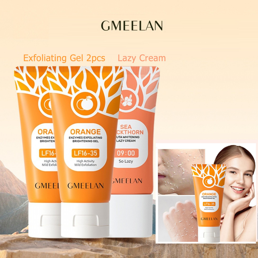 GMEELAN 3PCS KITS Gel / Gmeelan Exfoliating Gel 50g+Pemutih krim Lazy Cream 30g*2/ Gmeelan Orange Wh