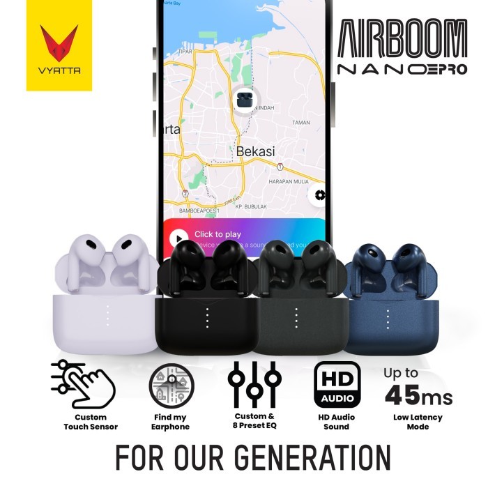VYATTA AIRBOOM NANO PRO TWS BLUETOOTH HEADSET EARPHONE EQ CUSTOM G - NANO VS
