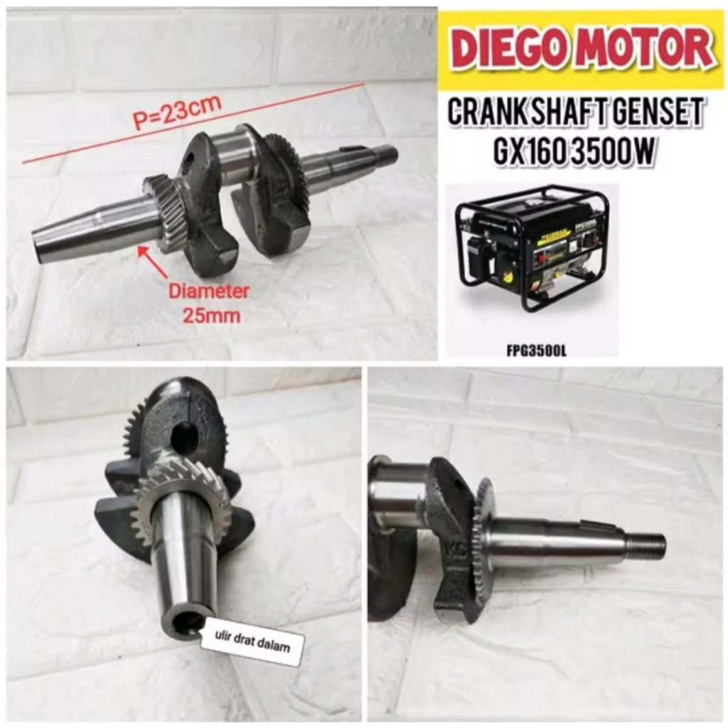 

Ec2500 Crankshaft Kruk as Kro as mesin genset 4 tak 3500 Gx160 Gx200 5.5Hp 6.5Hp amplas