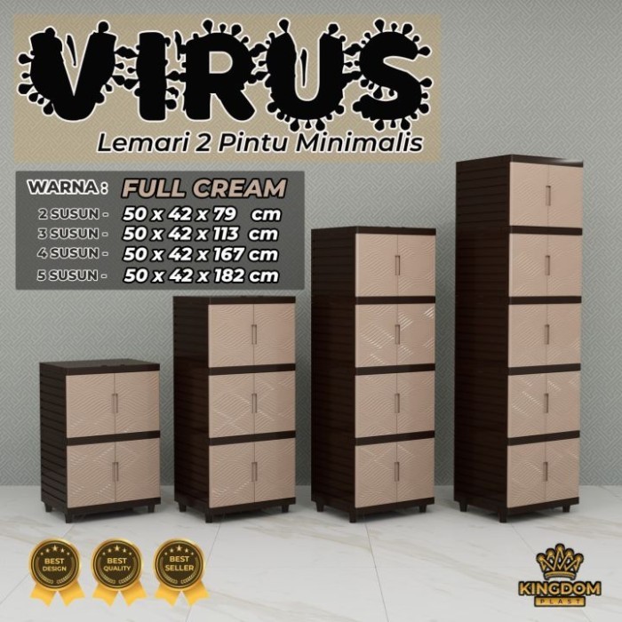 Lemari 2 Pintu Kingdom Virus Tingkat Laci Drawer Plastik - Susun 2