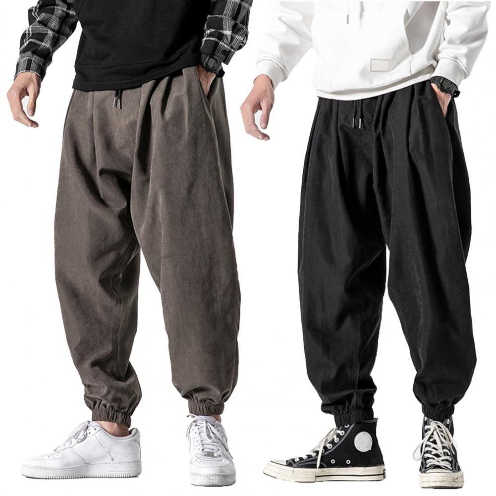 Men Harem Pants Solid Color Elastic Waist Joggers Pants 2023 Baggy Pants Drawstring Drop-crotch Pant