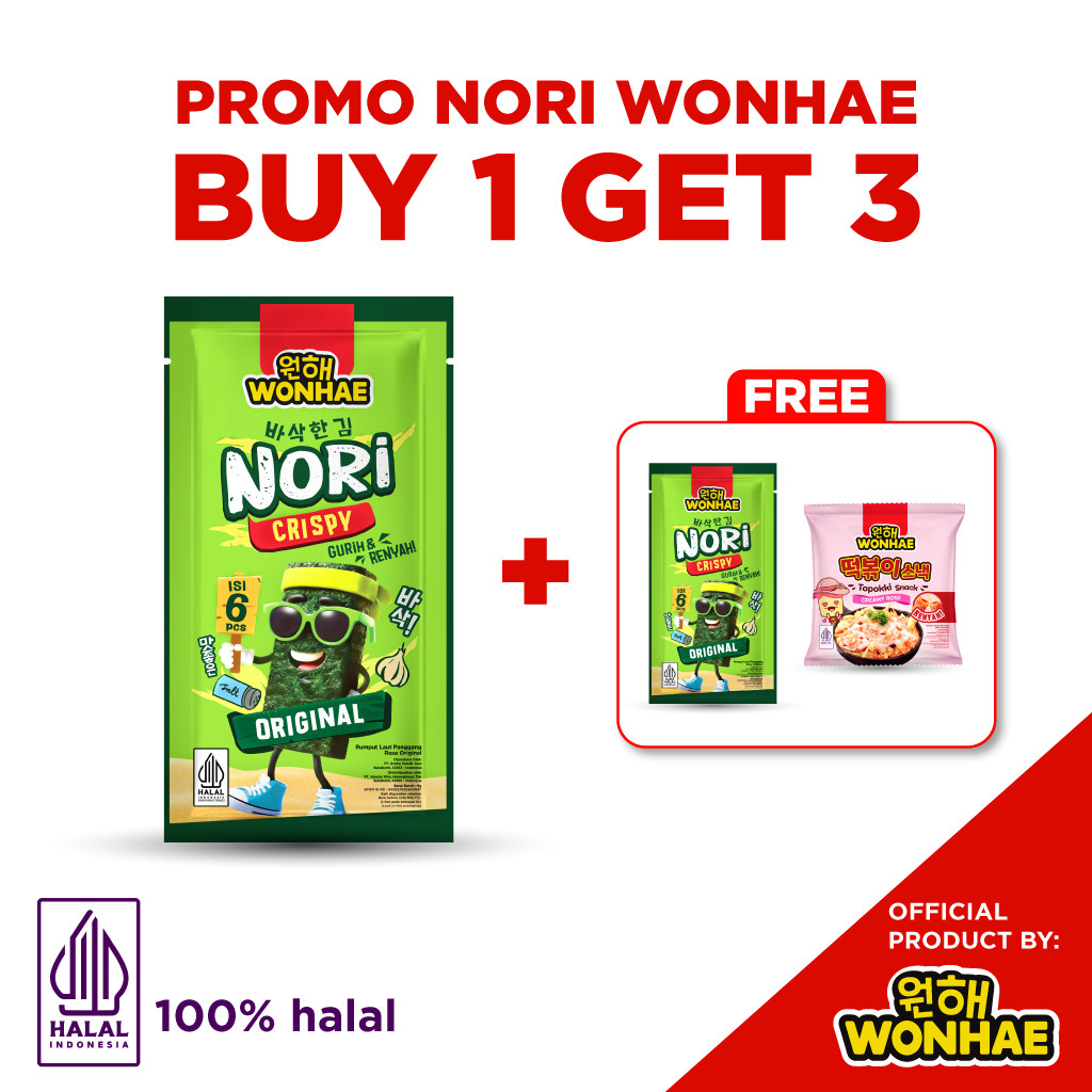 

BUY 1 GET 3 - Wonhae Nori Crispy Snack 9 Gr / Rumput Laut Kering Panggang Roasted Nori Seaweed
