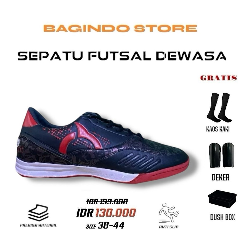 Sepatu futsal ortuseight batik hitam merah Olahraga Olahraga
