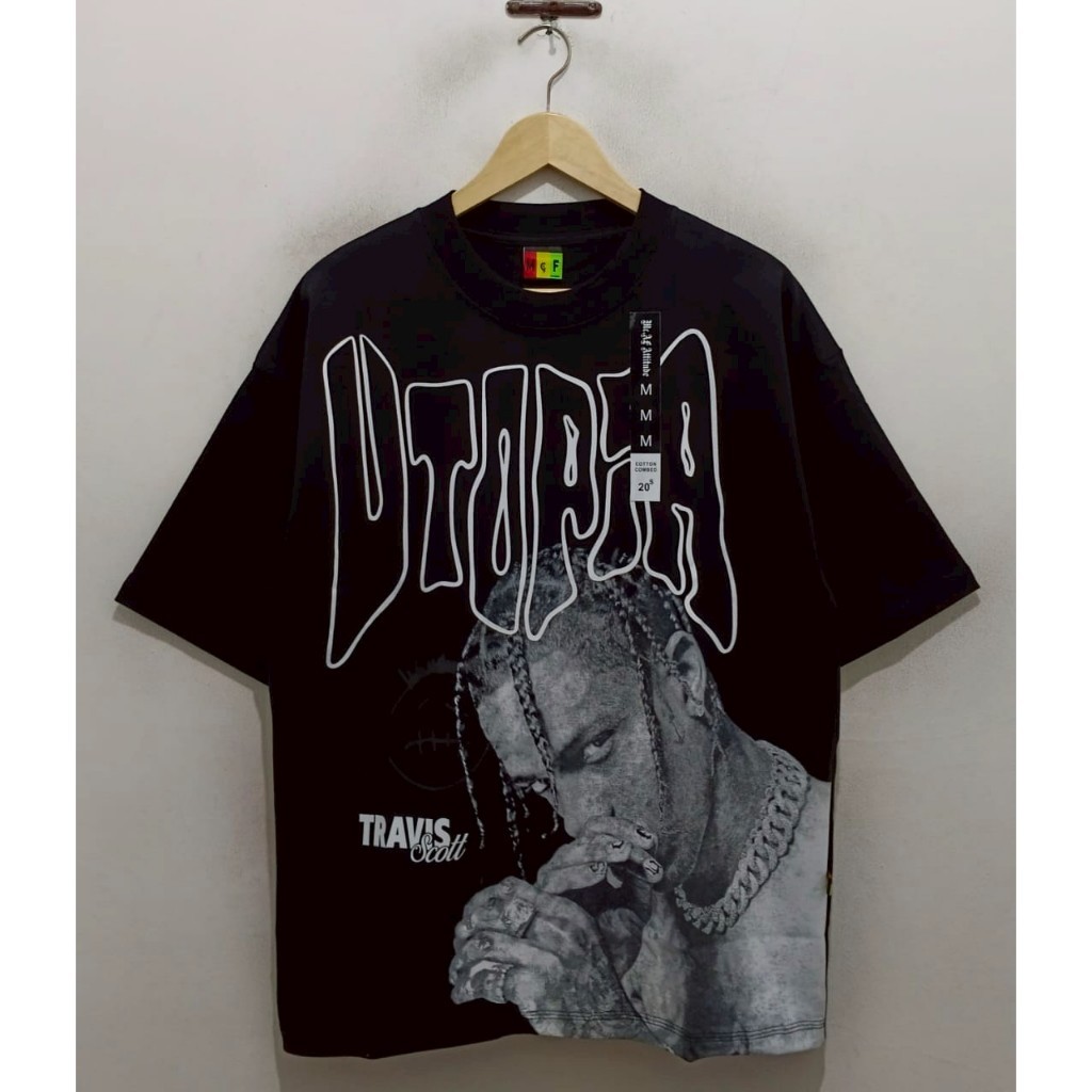 OVERSIZE KAOS T-SHIRT MUSIC RAP CACTUS JACK TRAVIS SCOTT UTOPIA BLACK Original