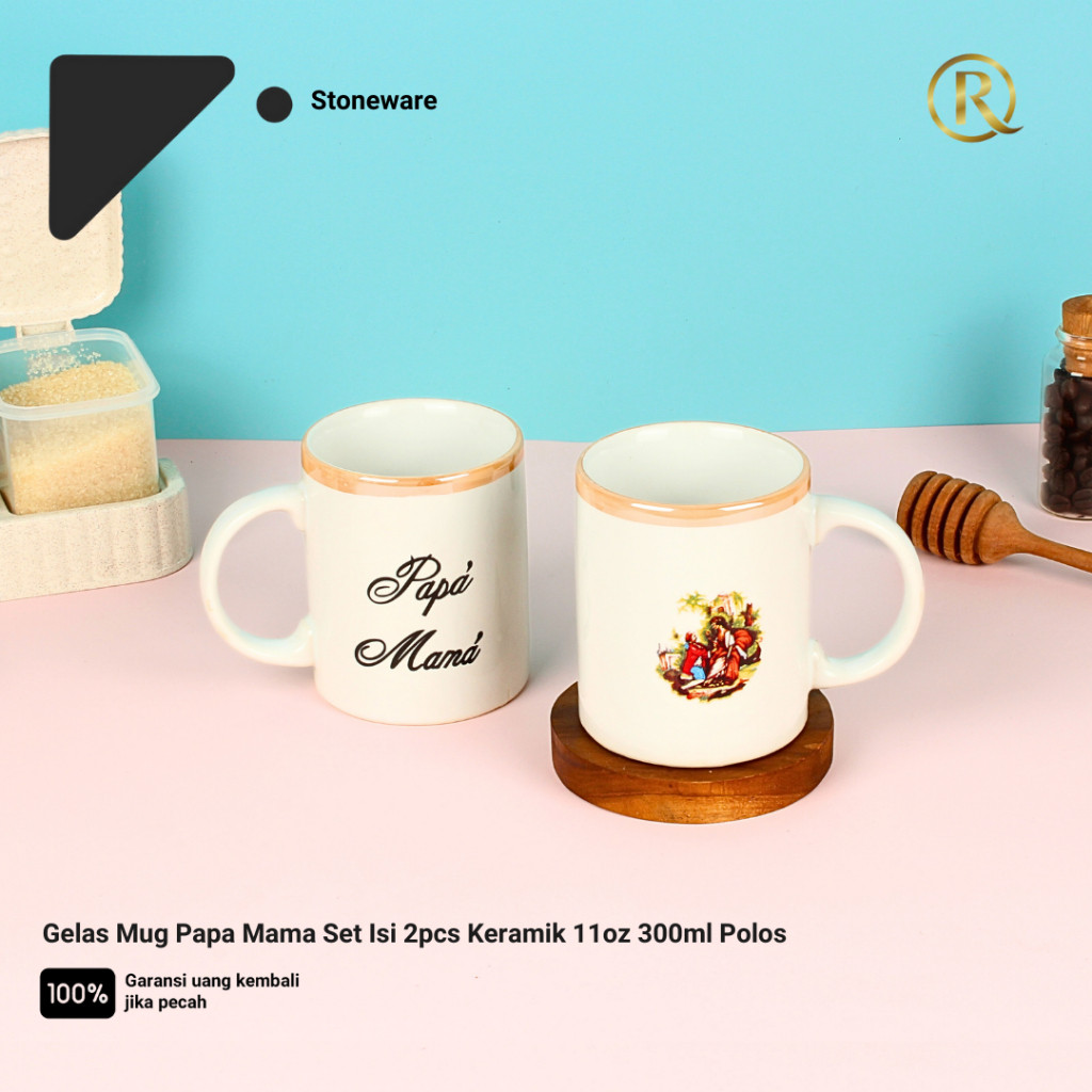 ROSTIA Gelas Mug Papa Mama Set Isi 2pcs Stoneware Keramik 11oz 300ml Polos