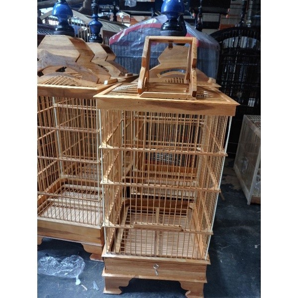 sangkar kotak kayu jati vernis (pleci/prenjak/ciblek/kenari)