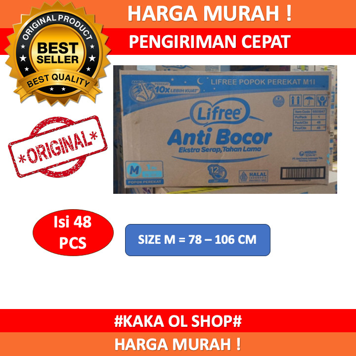 Lifree Popok Perekat Dewasa / Popok Dewasa Perekat Ukuran M/L/XL isi 48 Pcs/Karton