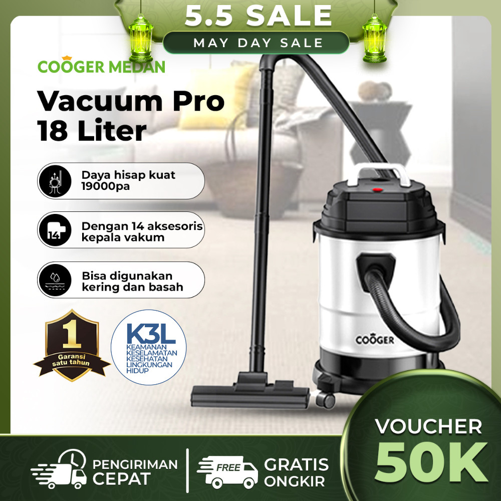 COOGER MEDAN Vacuum Cleaner 18L Wet and Dry 14IN1 Alat Penyedot Debu Besar Sedot Debu Basah Vacum Cl