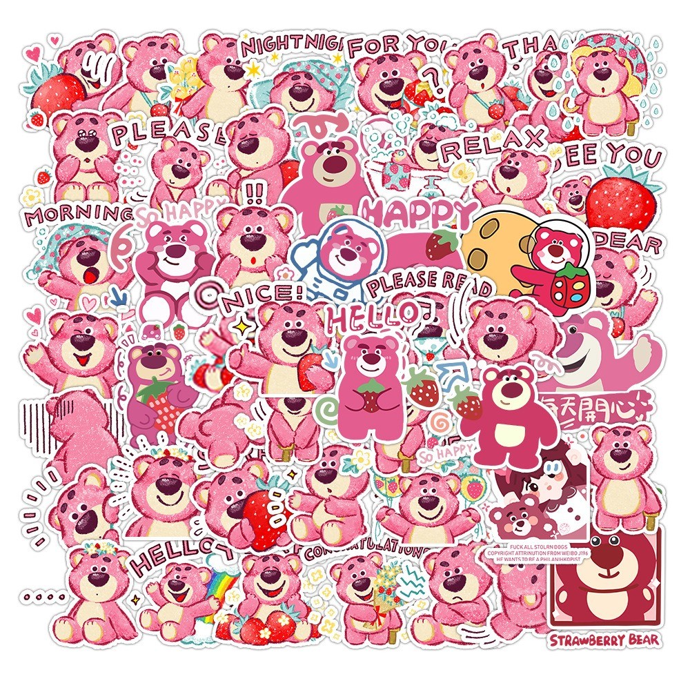 

50 Pcs Sticker Lotso Lovely Strawberry Vinyl Waterproof untuk Tempelan Laptop Tumbler HP Koper DIY [10]