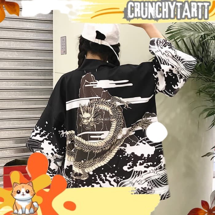 TREND KIM-09 loose kimono jepang satin printing motif naga import E.COS