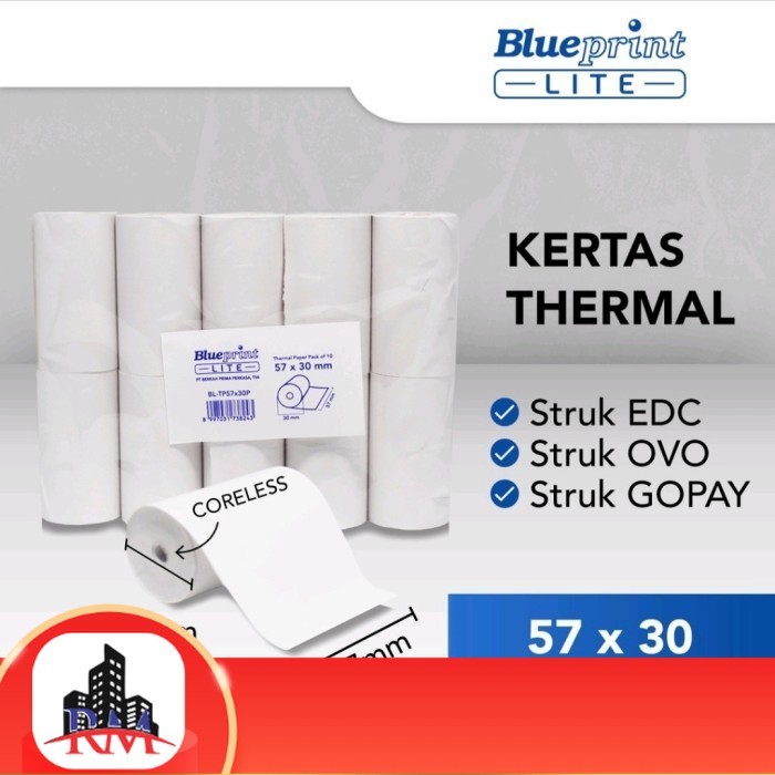 

[1 Pak/10 Roll] BLUEPRINT 57x30 Thermal Paper Kertas Struk Kasir