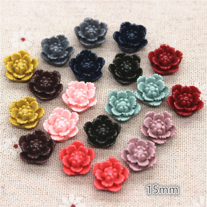 

50pcs 15mm Mix Colors Resin Flower FlatBack Cabochon DIY Jewelry/Phone Decoration