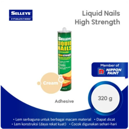 

LEM KONSTRUKSI NIPPON PAINT SELLEYS LIQUID NAILS HIGH STRENGTH 320g LEM kayu plasterboard MDF particleboard pasangan batu beton ubin keramik logam plastik karet kaca