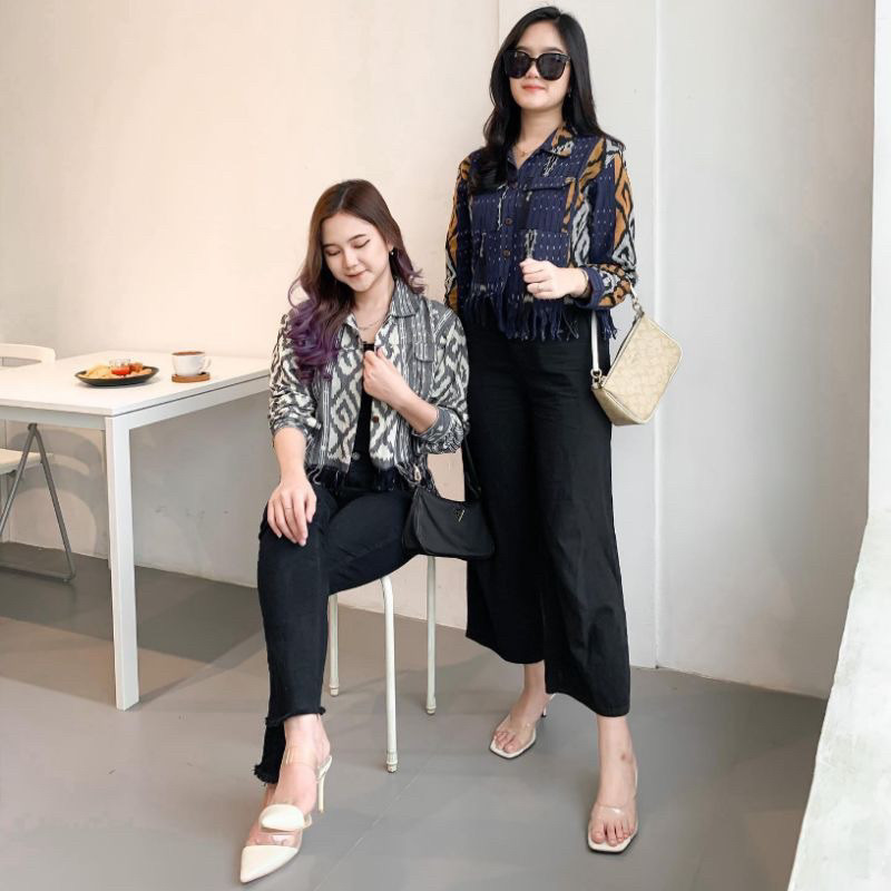 ATASAN ALIFIA TOP TENUN, BLUS KANTOR, ATASAN ETNIK KEKINIAN, OUTER TENUN WANITA, OUTER TENUN, ATASAN