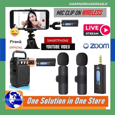 Microphone Mic Clip On Wireless Dual UHF 50 Meter Smartphone HP