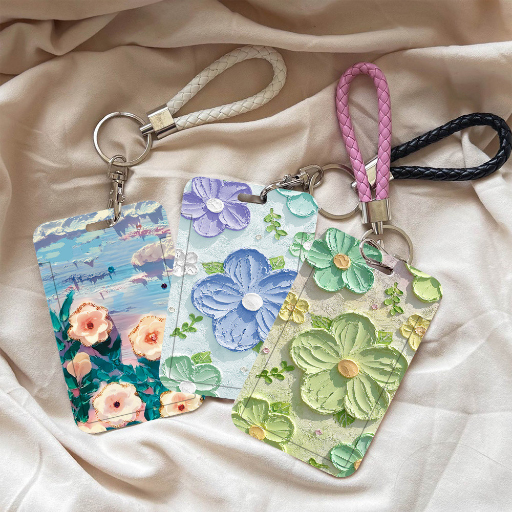 

ID CARD HOLDER MOTIF Oil painting with green and blue flowers PHOTOCARD PHOTO CARD