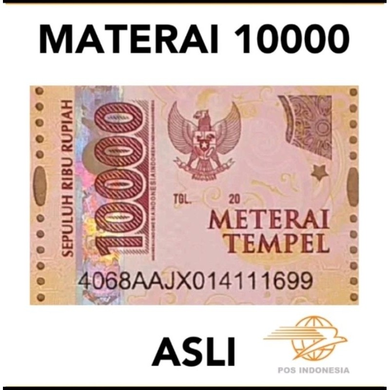 

Materai Asli Materai 10000 (5 pcs/keping) 100% ASLI ORIGINAL TERUJI LOLOS SINAR UV ULTRAVIOLET - MATERAI BARU BUKAN BEKAS 100% ORIGINAL POS( Gratis Ongkir ) / 5 PCS
