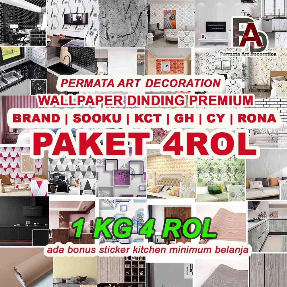 KCR42 Paket 4 Roll ... Wallpaper Sticker Dinding | Ruang Tamu | Kamar | Dapur|Cantik