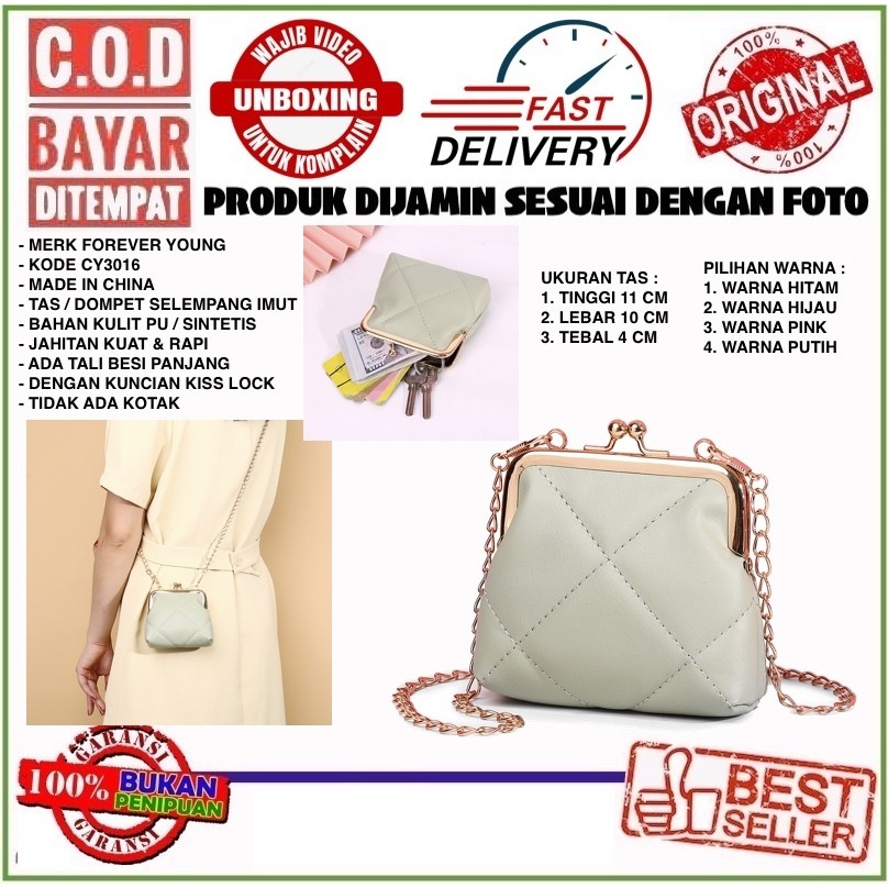 C.O.D Forever Young CY3016 Tas / Dompet Tali Panjang Imut Lucu Kecil Kiss Lock Bahan Sintetis Lembut