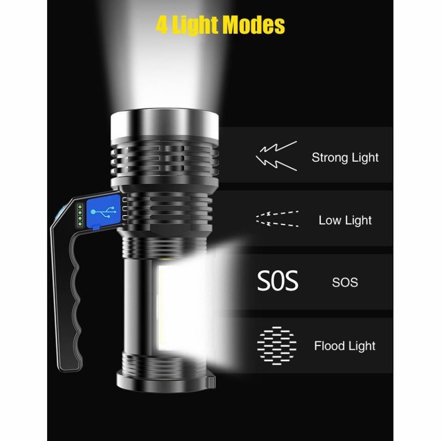 Senter LED + COB Jarak Jauh Super Terang / Senter Tangan Senter Genggam LED COB USB CAS waterproof