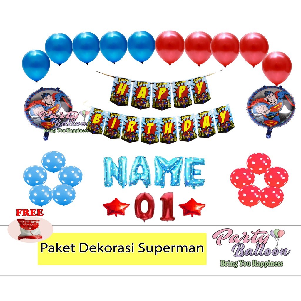 Paket dekorasi ulang tahun set Balon ultah Anak Cowok Murah Superman
