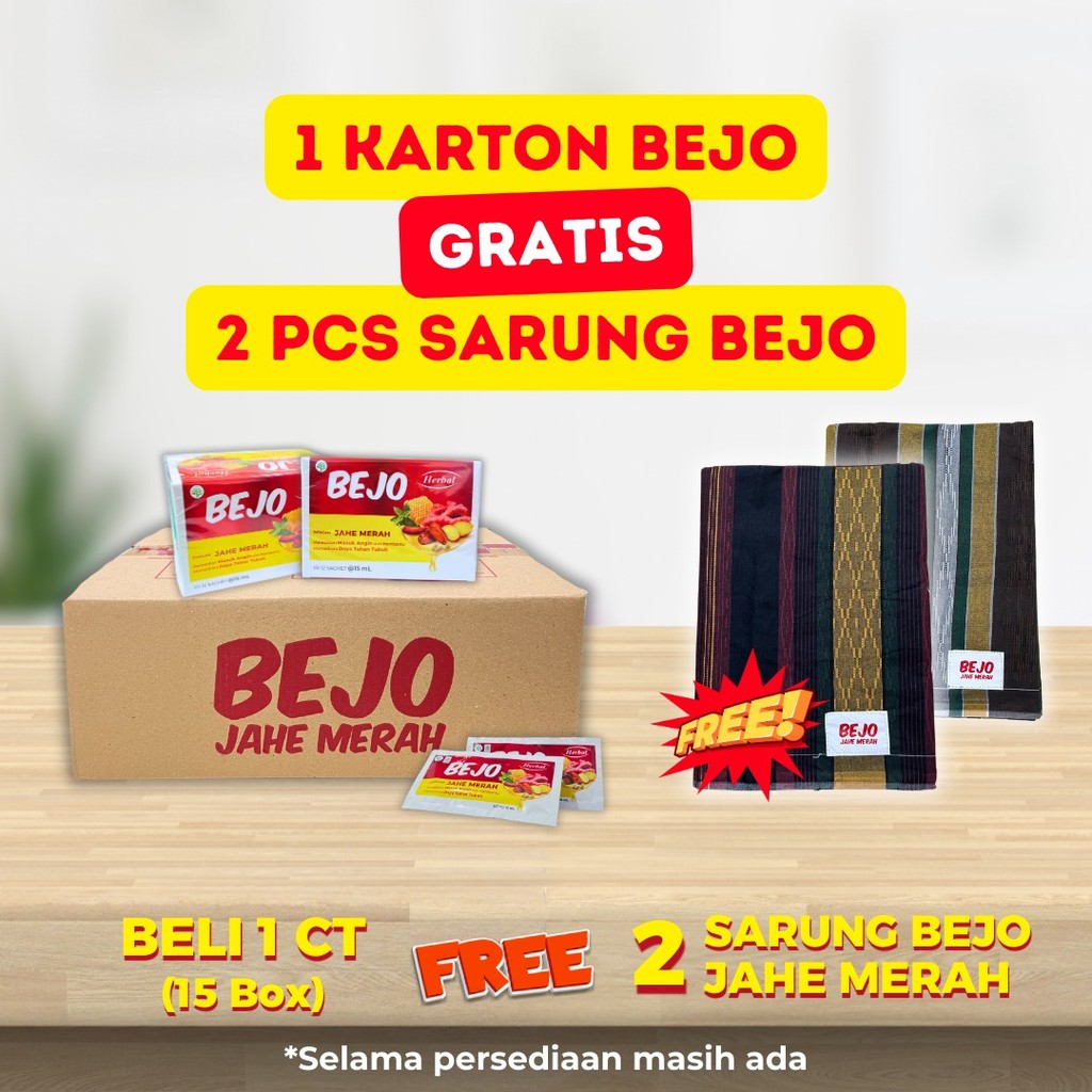 

Bejo Jahe Merah Herbal Sachet 1 Karton (15 Box) Free Sarung Bejo