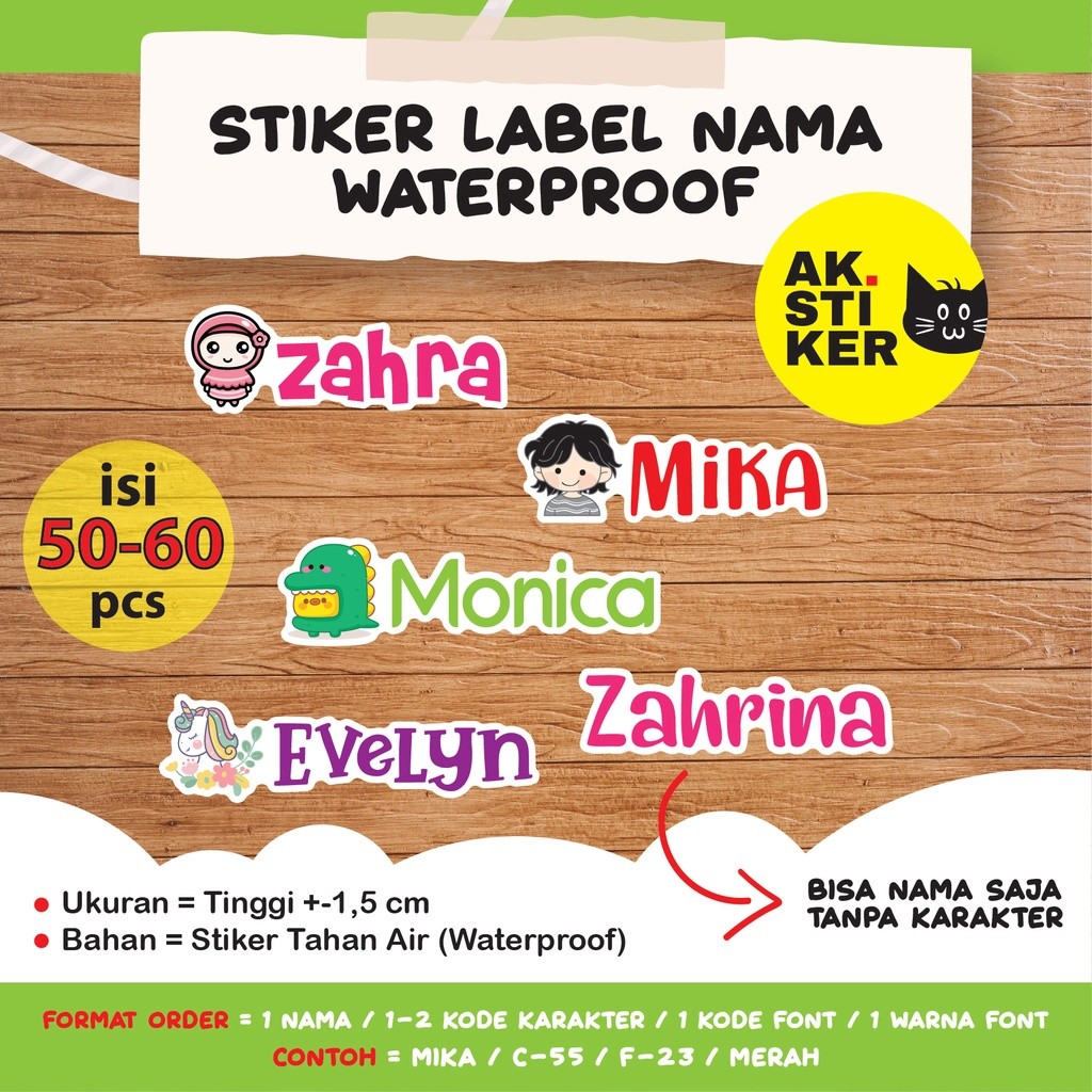 

Stiker Nama Lucu Waterproof AK Stiker Bisa Custom Gambar Lain Murah (Isi Up To 50-60 pcs/set)