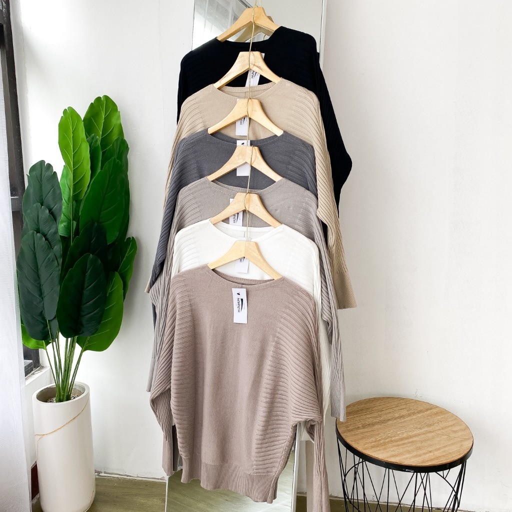 Yoluta Sweater Atasan Rajut Wanita Lengan Panjang Bahan Halus Adem Bodycon Allsize Batwing Top Cassa
