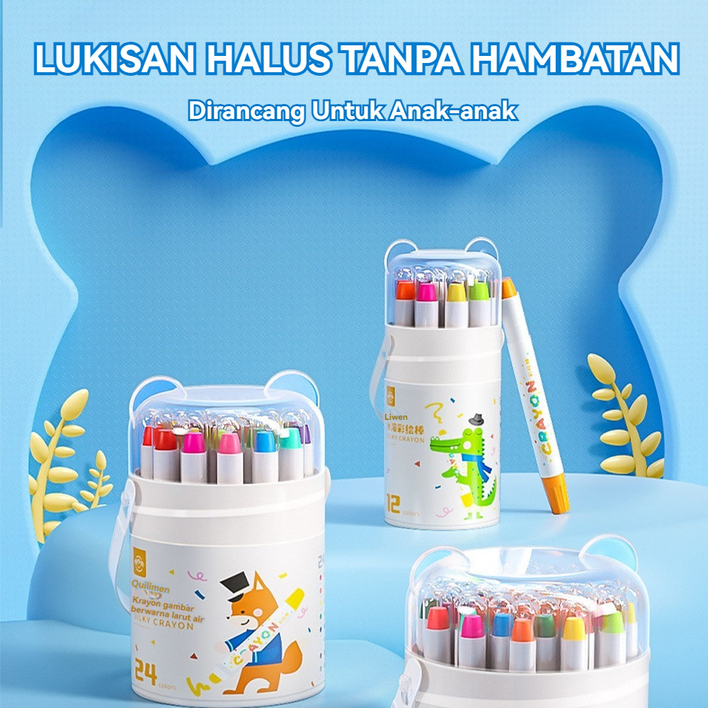 

COD Washable Silky Crayon 24 Warna Colorful Bucket Krayon Mewarnai Alat Warna Set Anak Wipe and Clean