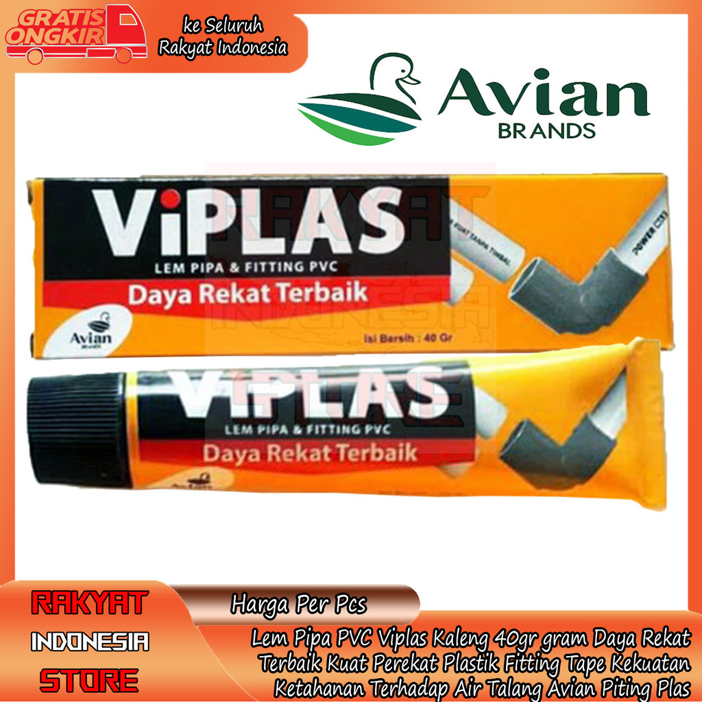 Lem Pipa Pvc Viplas Avian Tube 40gr Gram Lim Pipe Plastik Perekat Fitting Peralon Pralon Kokoh Kuat 