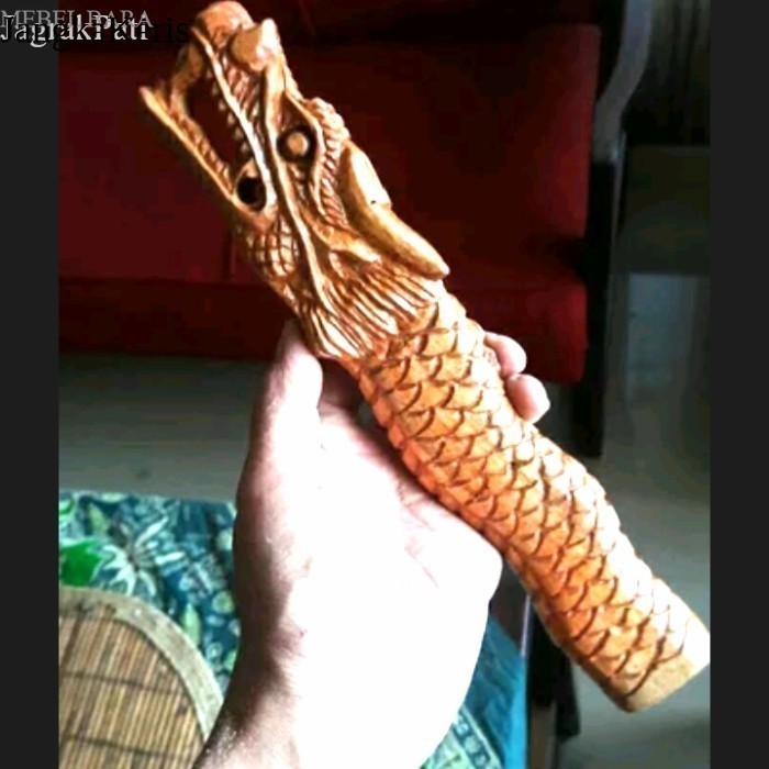gagang joran pancing mania bahan kayu ukir naga antik murah terlaris