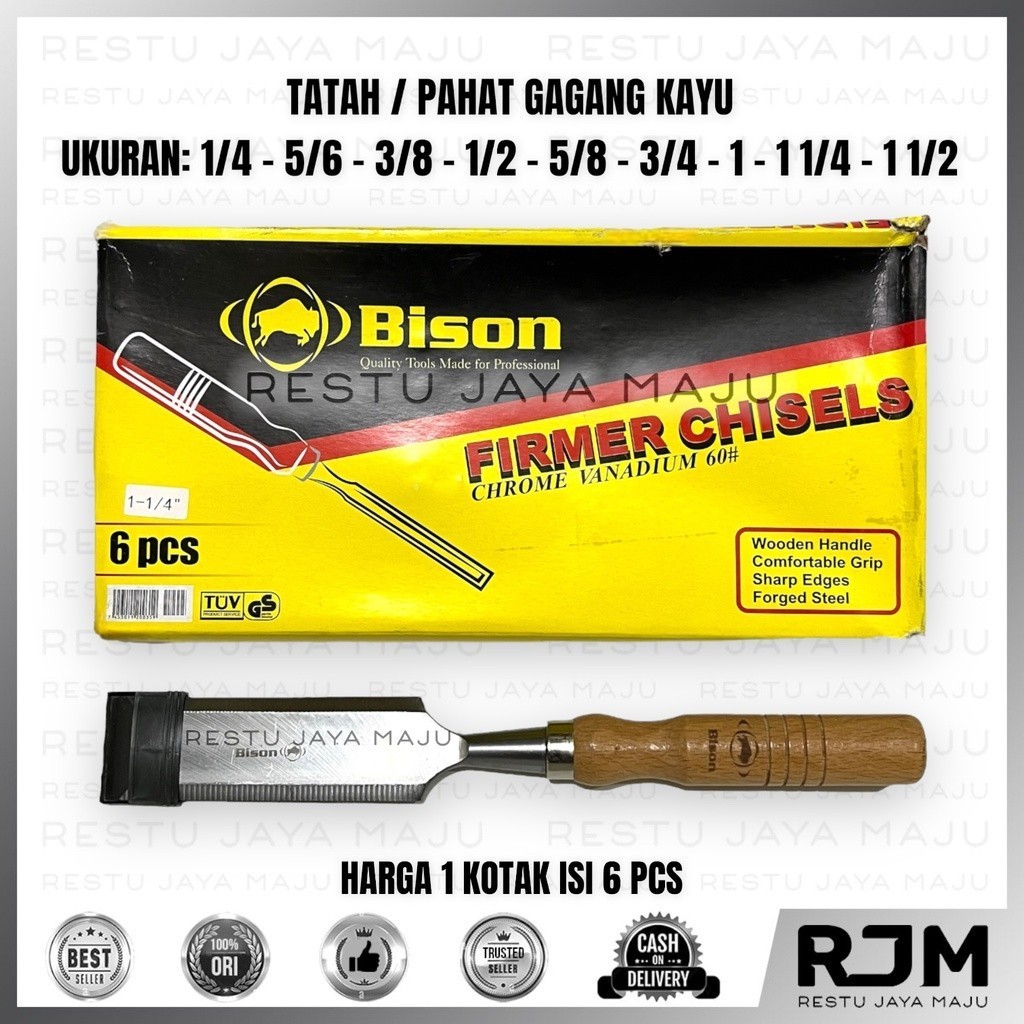 

PROMO ONGKIR [6 pcs] BISON Tatah Gg Kayu 1/4 5/16 3/8 1/2 5/8 3/4 1 1/2 " inch Pahat Ukir Wood Chisel