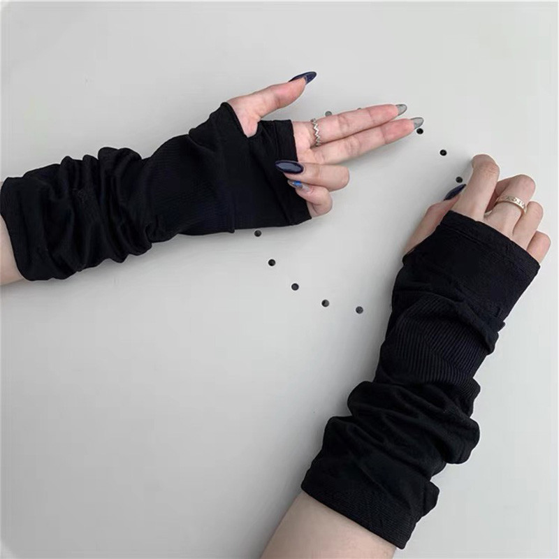 Hip Hop Gloves Long Fingerless Oversleeve Men and Women Stripe Black Knitted Soft Skin Friendly Glov