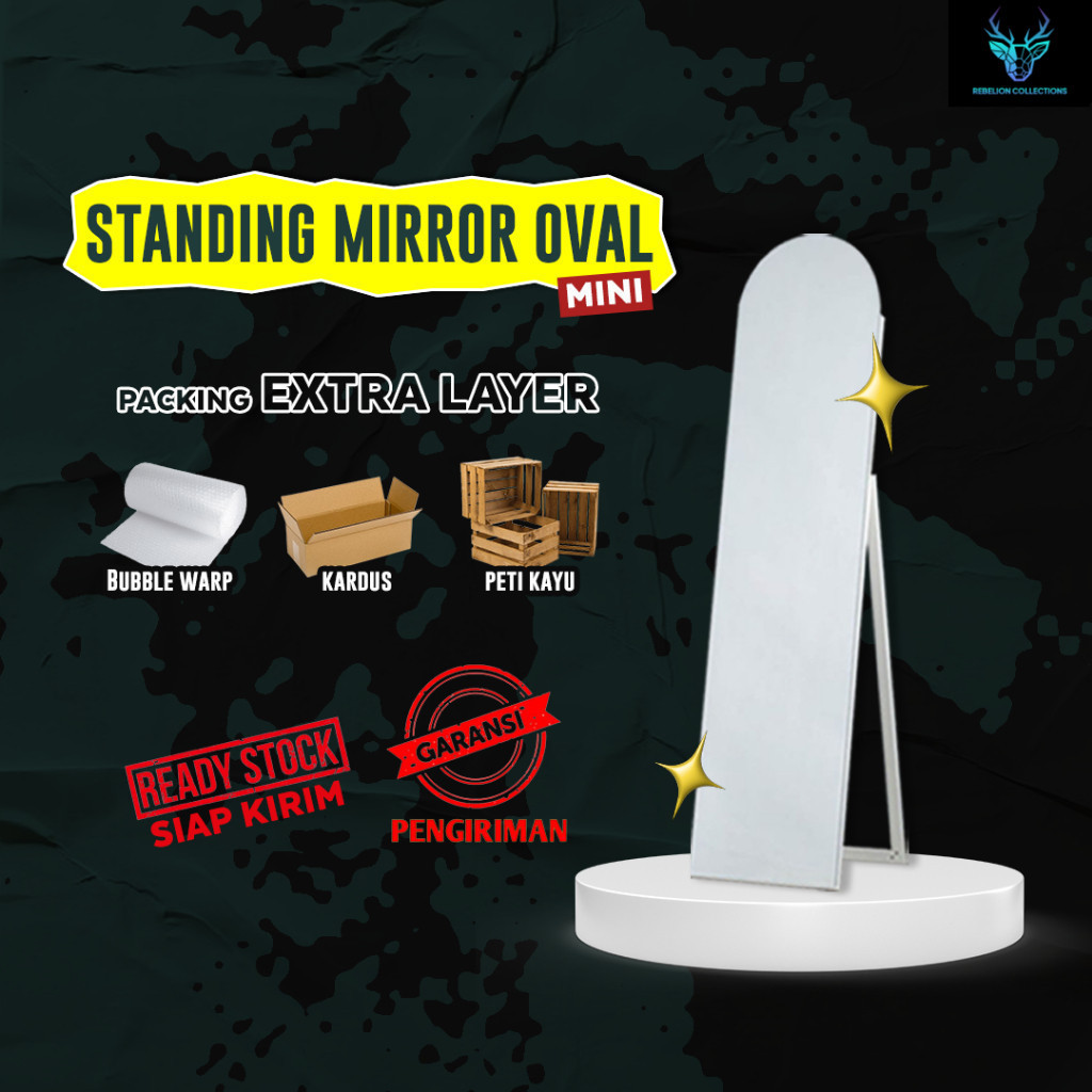 STANDING MIRROR FRAMELESS OVAL MINI - AESTHETIC | STANDING MIRROR MURAH