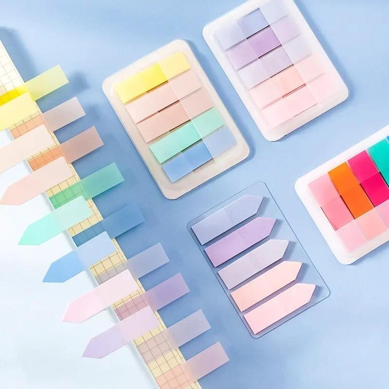 

100sheets PET Transparent Index Sticky Flag Note Sticker Student Label Sticky Notepad Bookmark School Supplies Kawaii Stationery