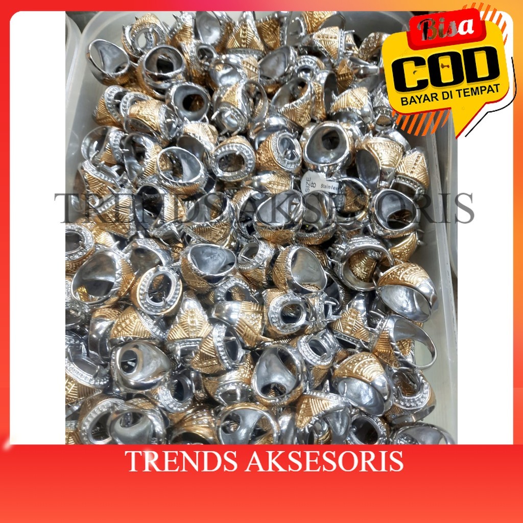 TRENDS HARGA GROSIR. 10 Pcs Emban Ring Cincin TITANIUM Kombinasi Warna SILVER GOLD Ring Batu Akik An