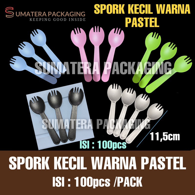 Sendok Garpu 2in1 Spork Plastik Kecil Kue Puding isi 100pcs Medan LK
