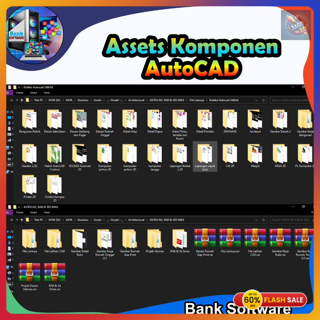 Aset Komponen AutoCAD bonus aset 3ds max & ratusan ebooks - bank software TERBARU