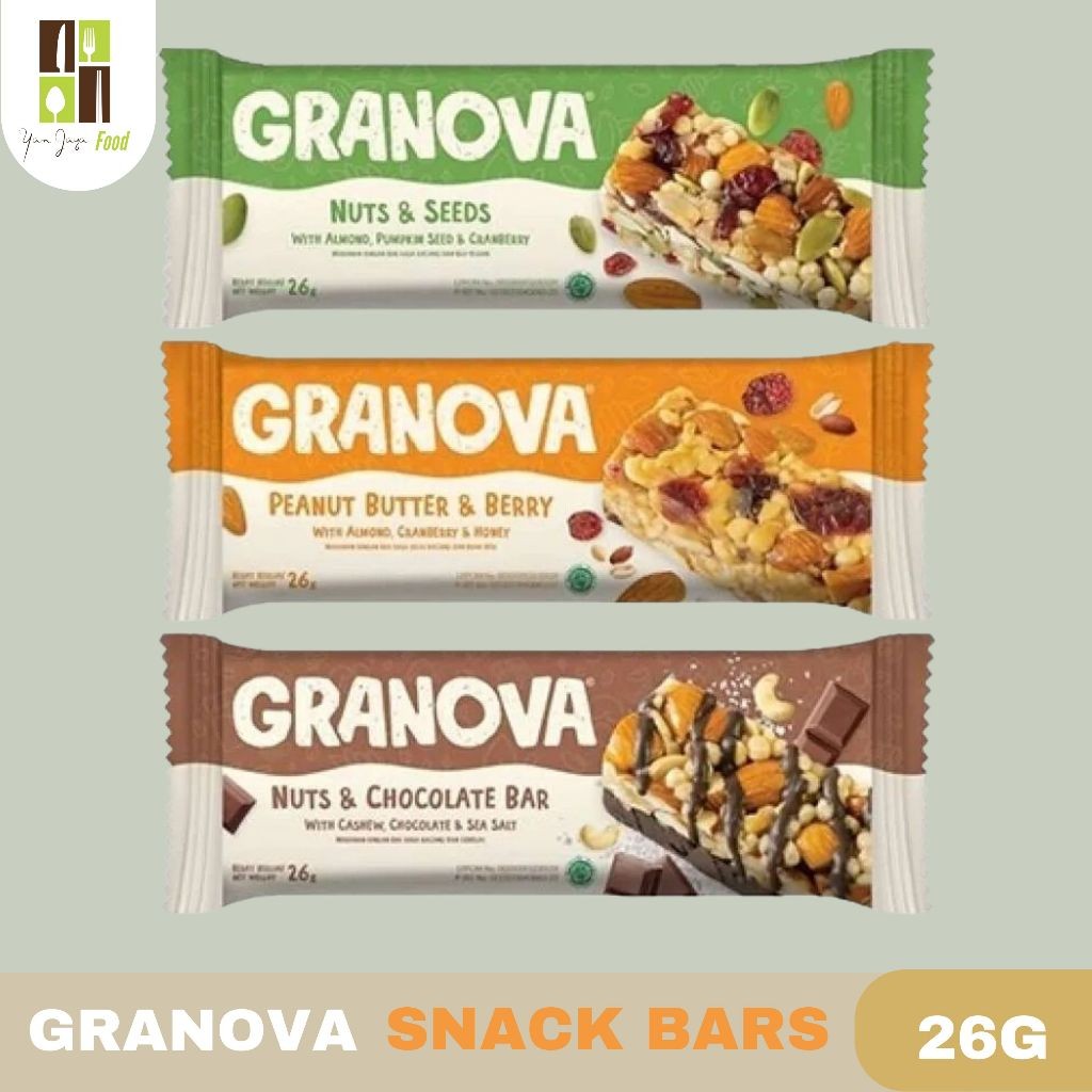 

Granova Snack Bars / Nuts & Chocolate / Nuts & Seeds / Peanut Butter & Berry / Snack Sehat 26g