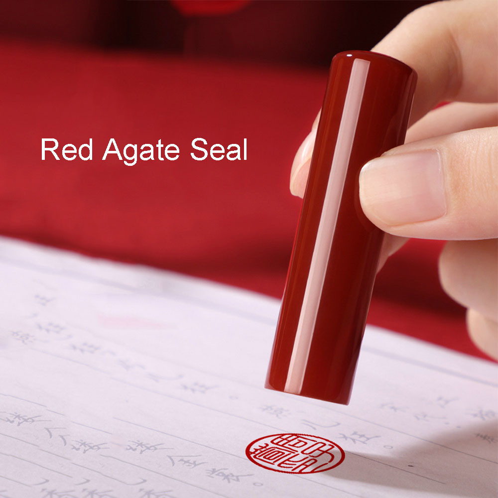 

Red Agate Jade Seal Round Name Stamp Personalized Custom Stone Seals Calligraphy Painting Signature Chop Stamp Pad Package Box