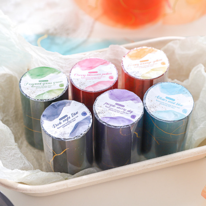 

Mr. Paper 2Style 3Rolls/bag Watercolor Illusion Series Stamping PET Tape DIY Handbook Scrapbook Decorative Stickers Creative Mat