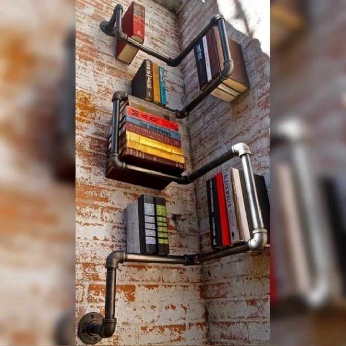 Corner Book Shelves Pipe Industrial Rak Buku Sudut Besi Vintage Klasik