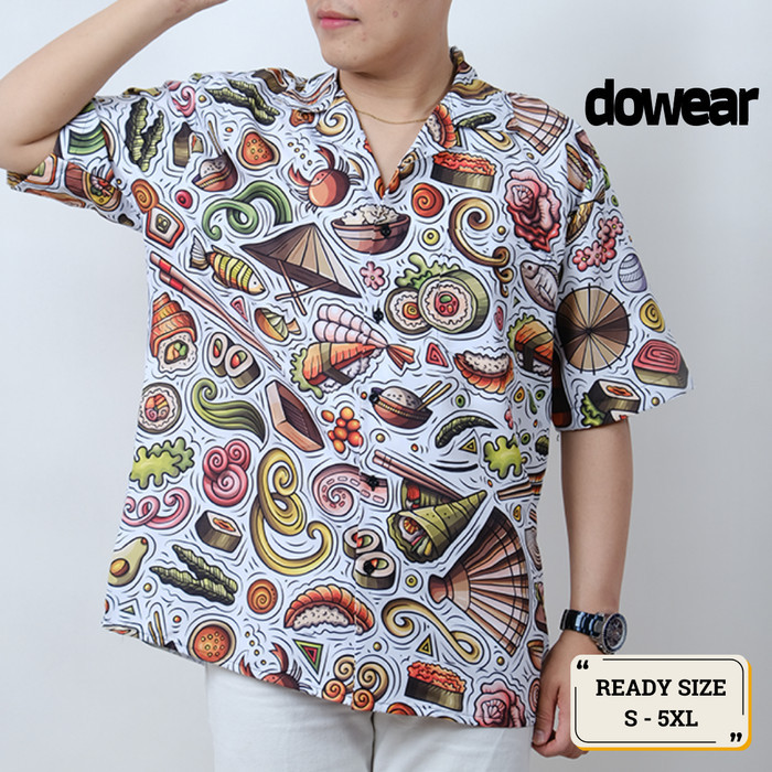 Hem Baju Shirt Kemeja Pria Wanita Motif Full Printing FOOD JAPAN PUTIH 023  L