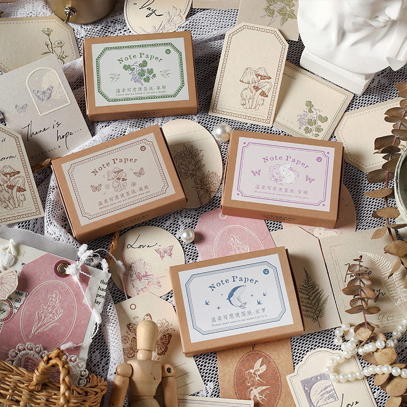 

Yoofun 30pcs/box Retro Simple Frame Memo Pad Message Notes Decorative Notepad Material Paper Scrapbooking Journaling Supplies