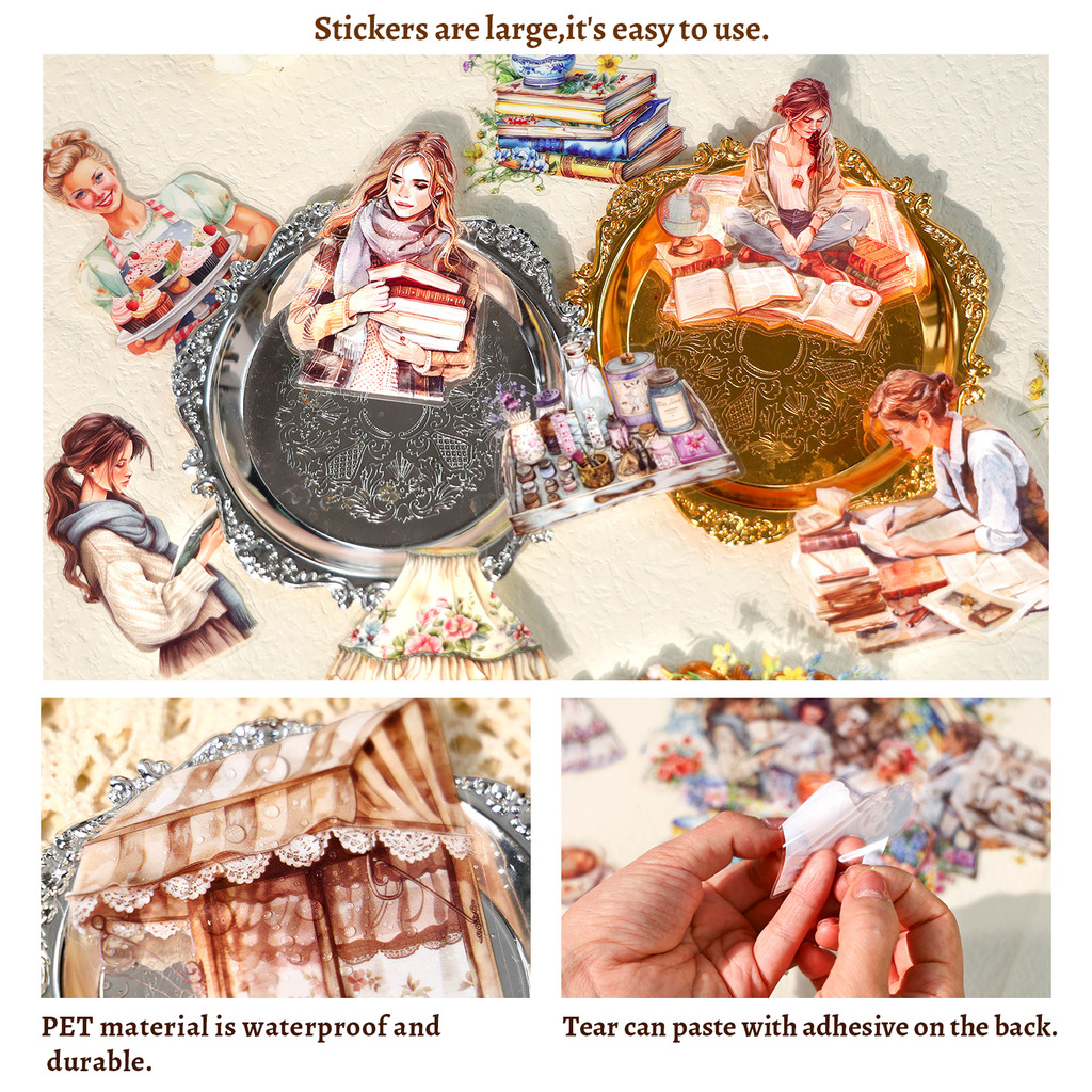 

20pcs Bookstore Baking Bread Flower House Character Scene Waterproof PET Sticker DIY Handmade Materials Scrapbook Decoration