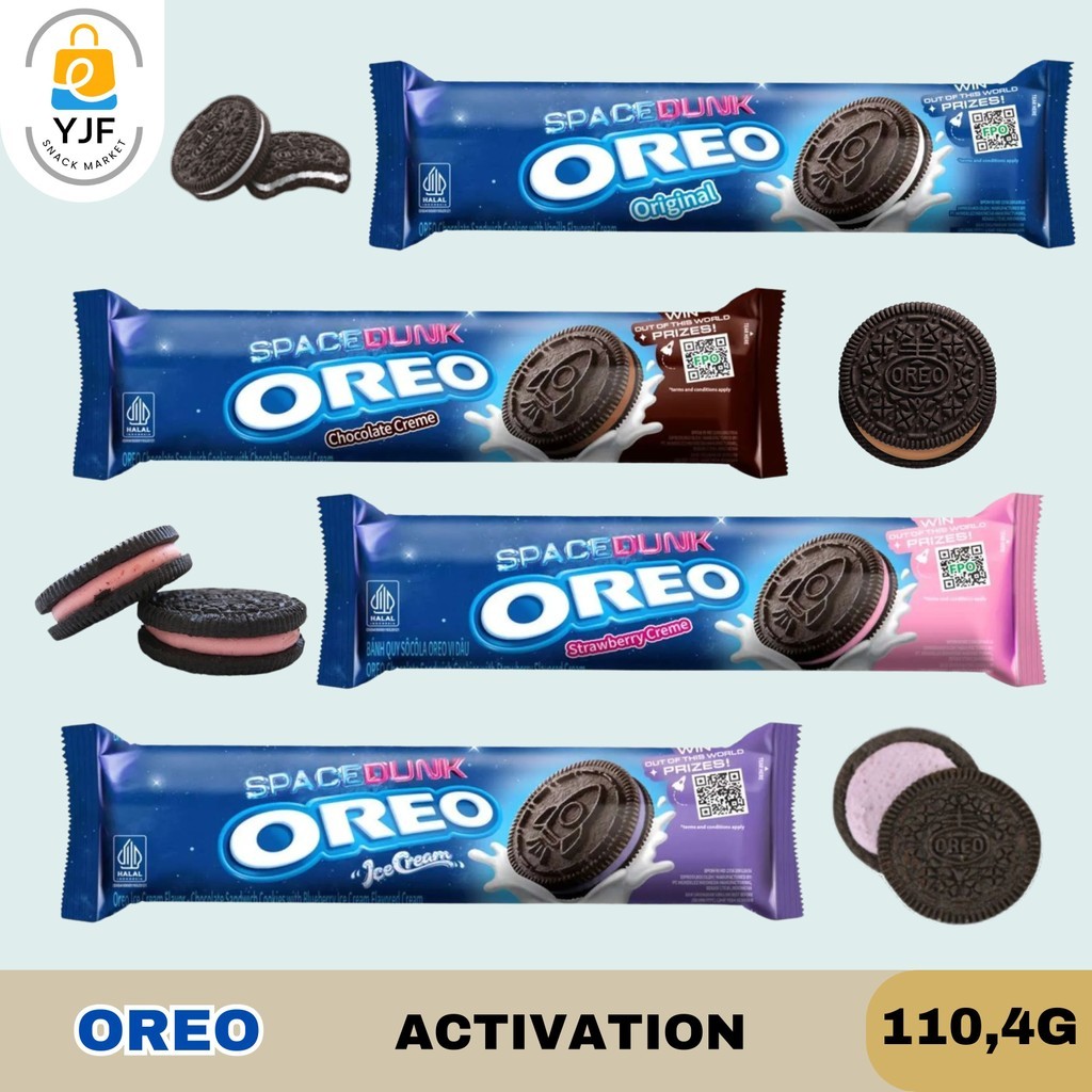 

Oreo Activation / Biskuit / Biscuit Space Dunk / Cemilan / Snack rasa Vanilla / Chocolate / Straweberry / Ice Cream Berry Kemasan 110,4g