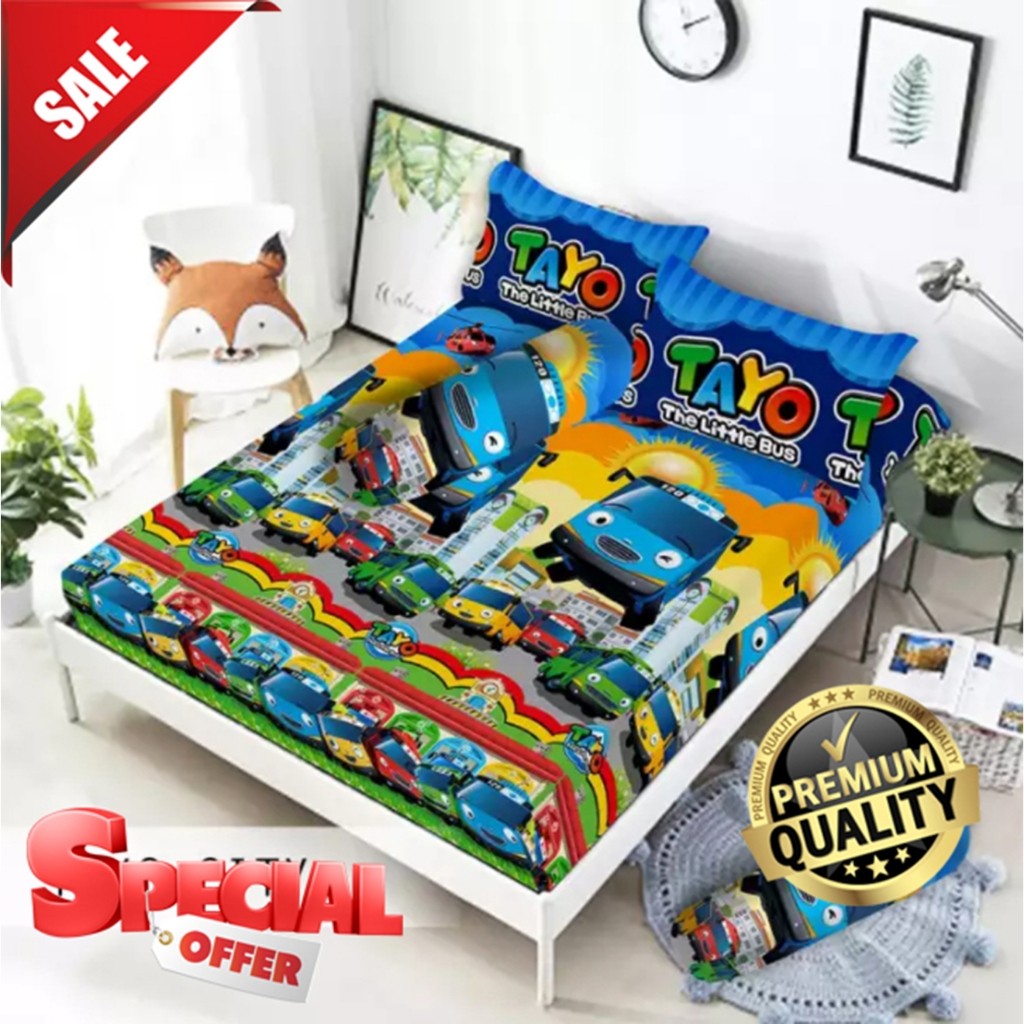(PROMO) Sprei TAYO uk 180 x 200 & seprei karakter 160 x 200 FREE SARBAN & SARGUL / seprai karakter i